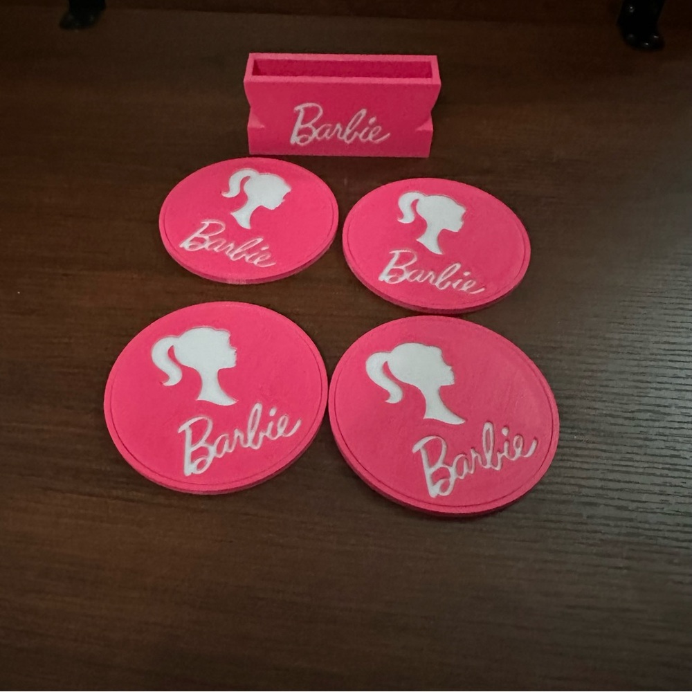 Barbie coasters and holder